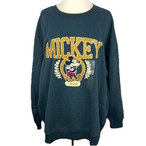 Disney Mickey 1928 Small Navy Blue Embroidered Sweatshirt Crew Neck Oversized